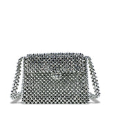 Sac à bandoulière carré rétro argenté métallisé brillant tissé à la main avec perles à rabat et perles